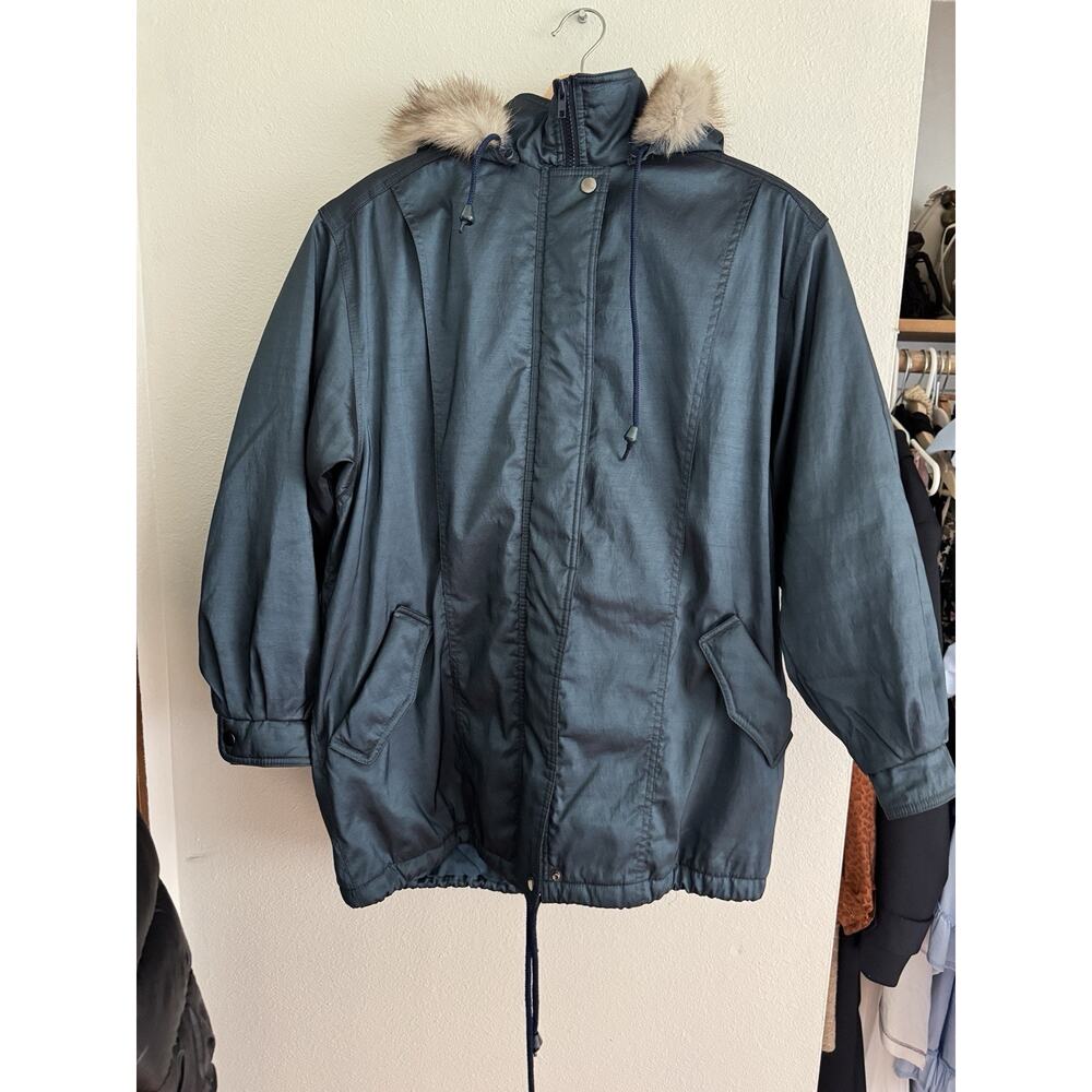 Vintage Forecaster Of Boston Women's Blue Sheen Jacket size S Fur Hood